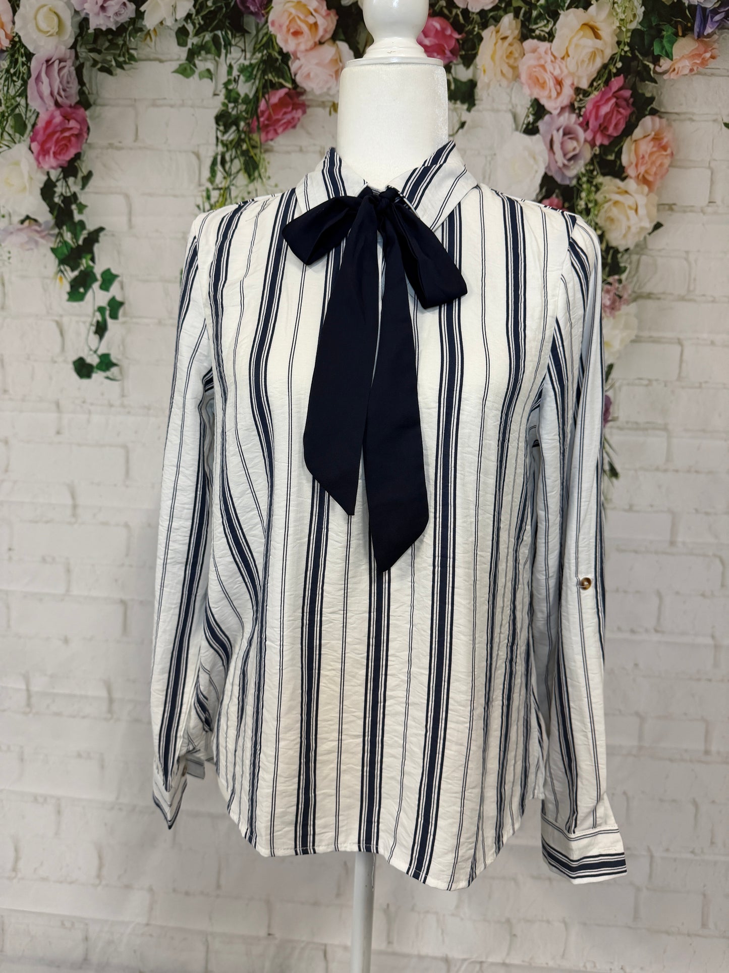 Stripped Bow- Tie Blouse