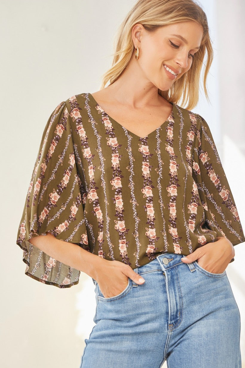 PRINTED FLUTTER SLEEVES TOP