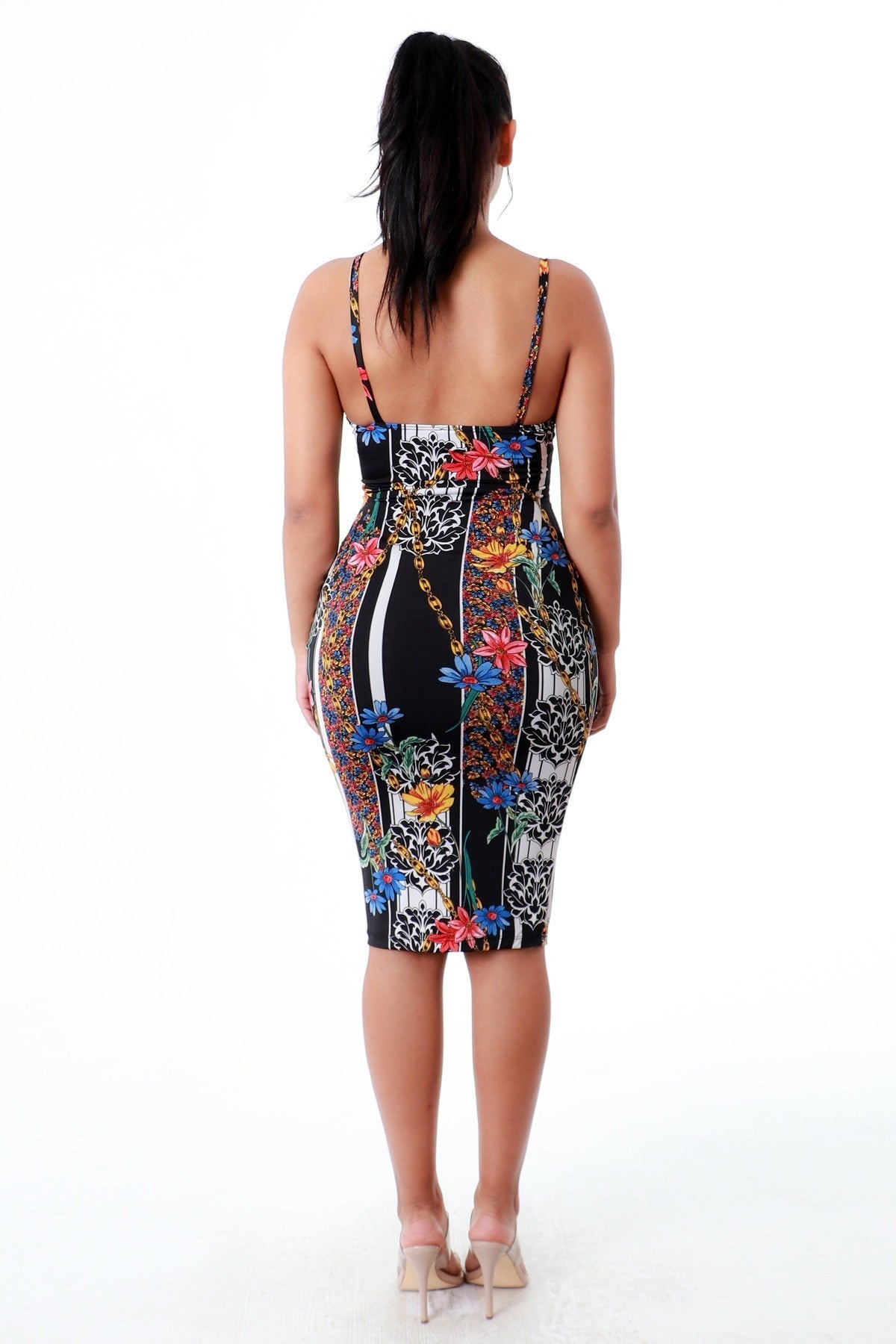 Floral Print Bodycon Midi Dress