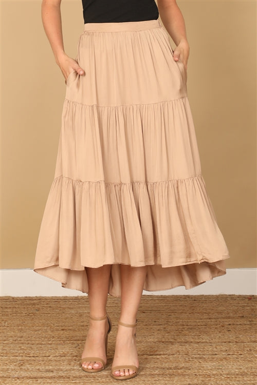 TAUPE PLEATED SKIRT MIDI SKIRT