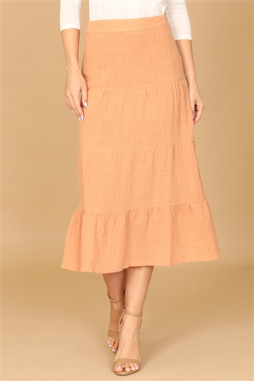 APRICOT TIERED MIDI SKIRT