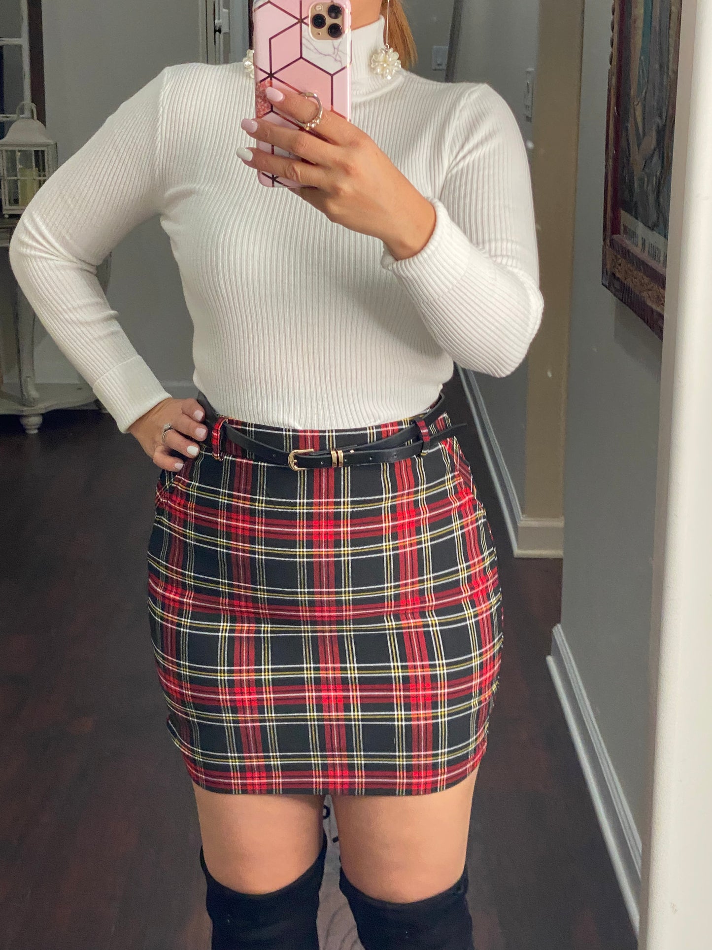 MILLENIUM PLAID BELTED SKIRT