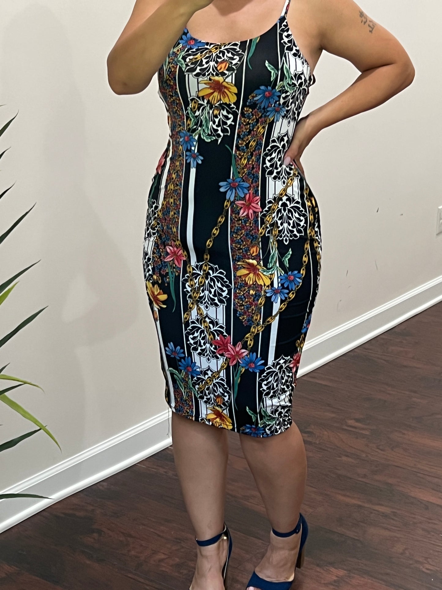 Floral Print Bodycon Midi Dress