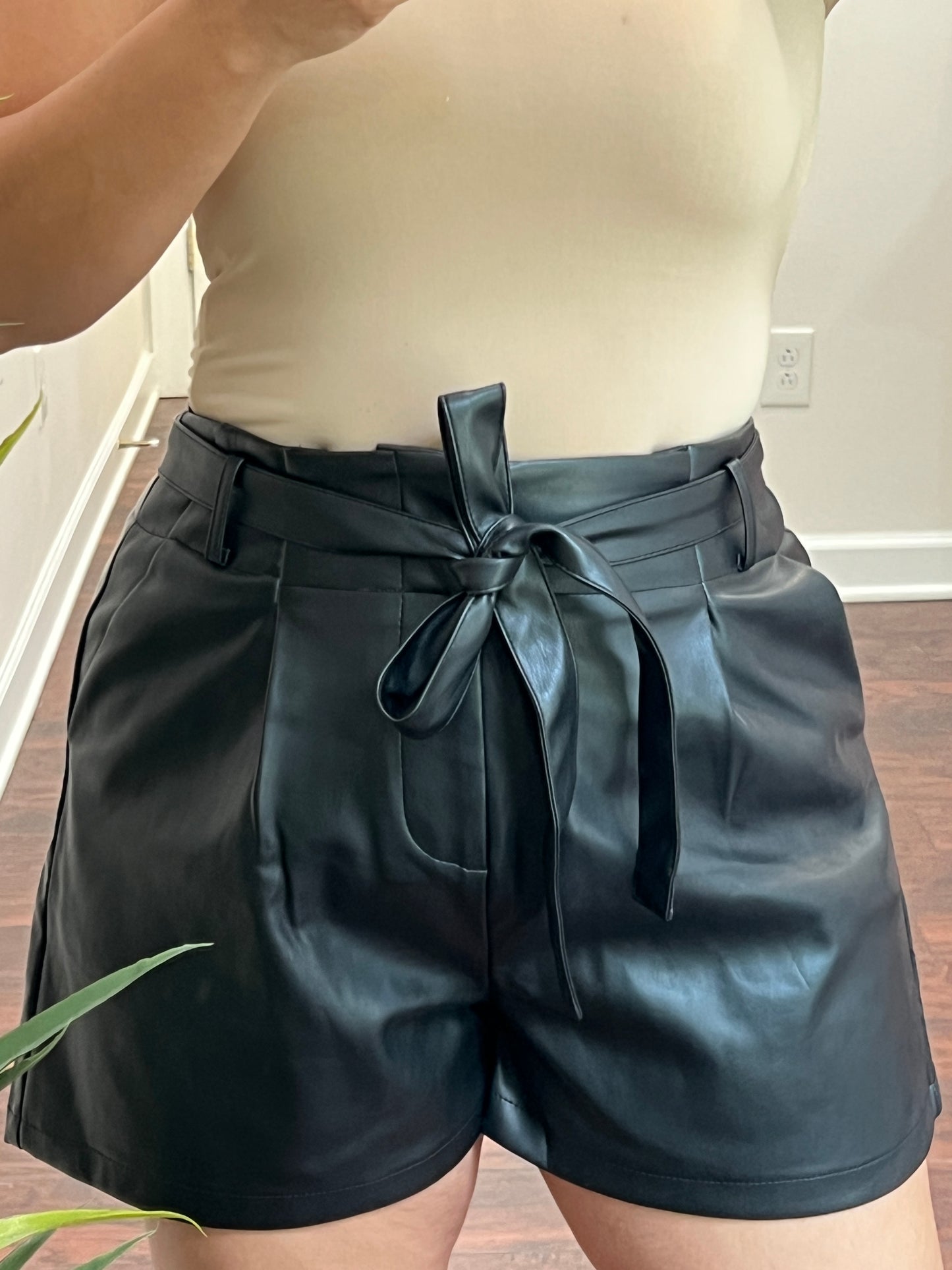 BLACK VEGAN LEATHER SHORTS