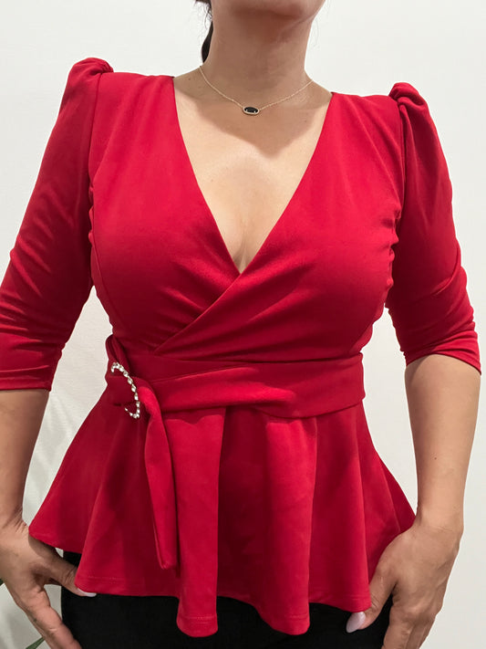 RED PEPLUM TOP