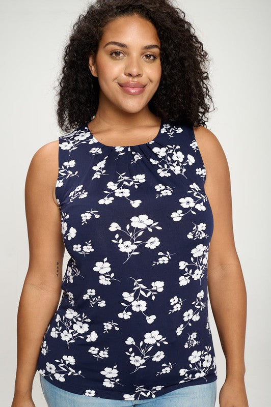 Blue Floral Plus Size Tops