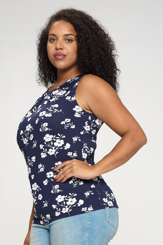 Blue Floral Plus Size Tops