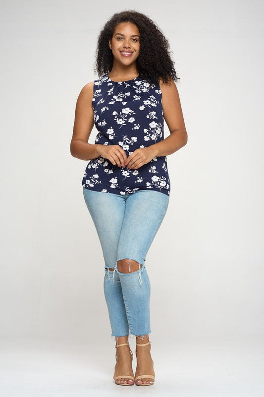 Blue Floral Plus Size Tops