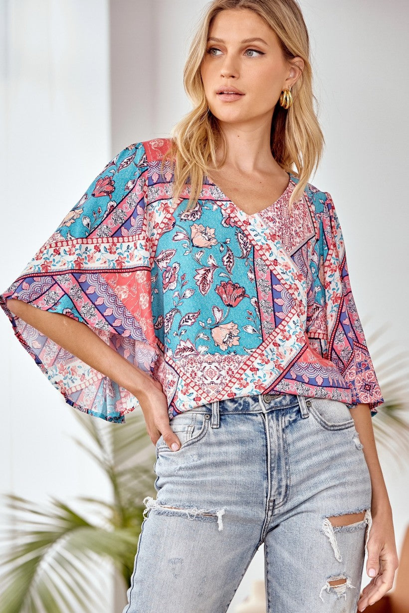 PRINTED PATCHWORK TOP