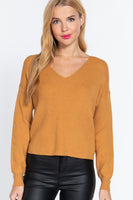 LONG SLV V-NECK KNOTED BACK SWEATER