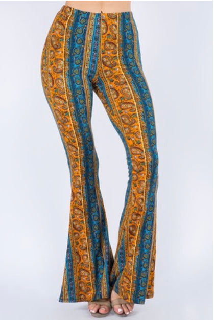 BOHO PAISLEY PRINTED FLARED LONG PANTS