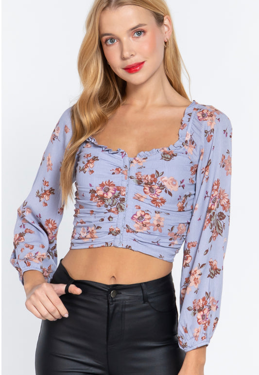 LONG SLEEVE SWEETHEART NECK W/RUFFLE FRONT