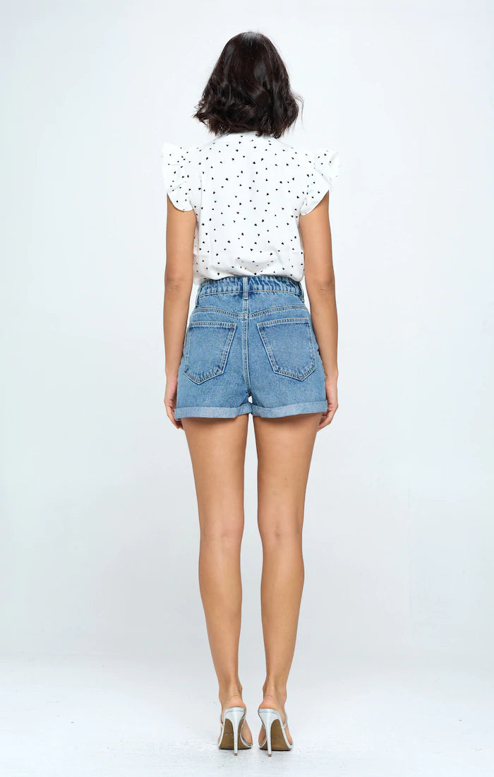 HIGH RISE SOLID HEM DENIM SHORTS
