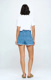 HIGH RISE RIPPED HEM DENIM SHORTS