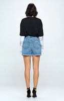 HIGH RISE RIPPED FREY HEM DENIM SHORTS