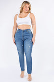 PLUS SIZE HIGH WAIST BASIC DISTRESSED JEANS