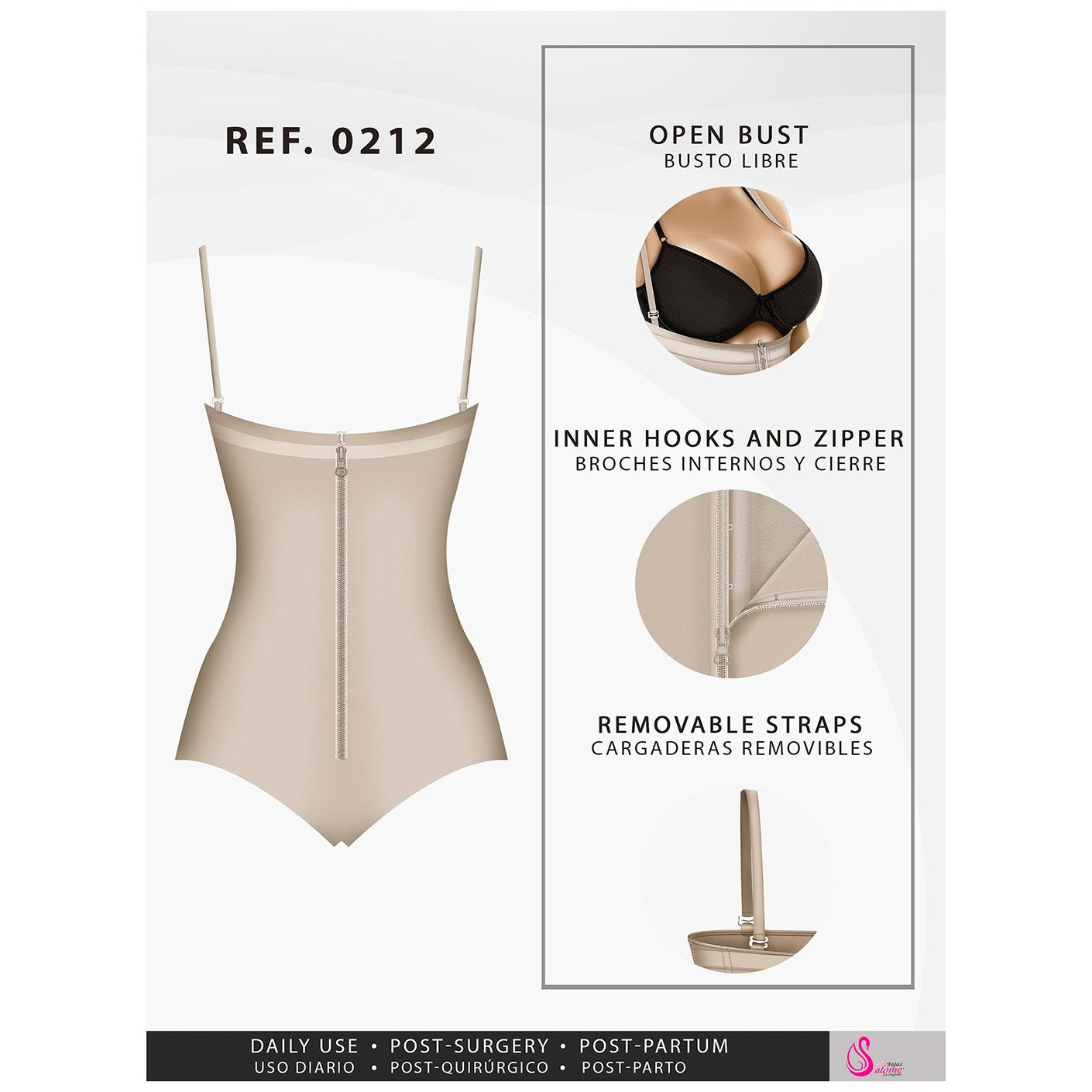 Fajas Salome 0212 | Strapless Thong Body Shaper | Everyday Use Tummy Control Shapewear Girdle for Dress - Pal Negocio