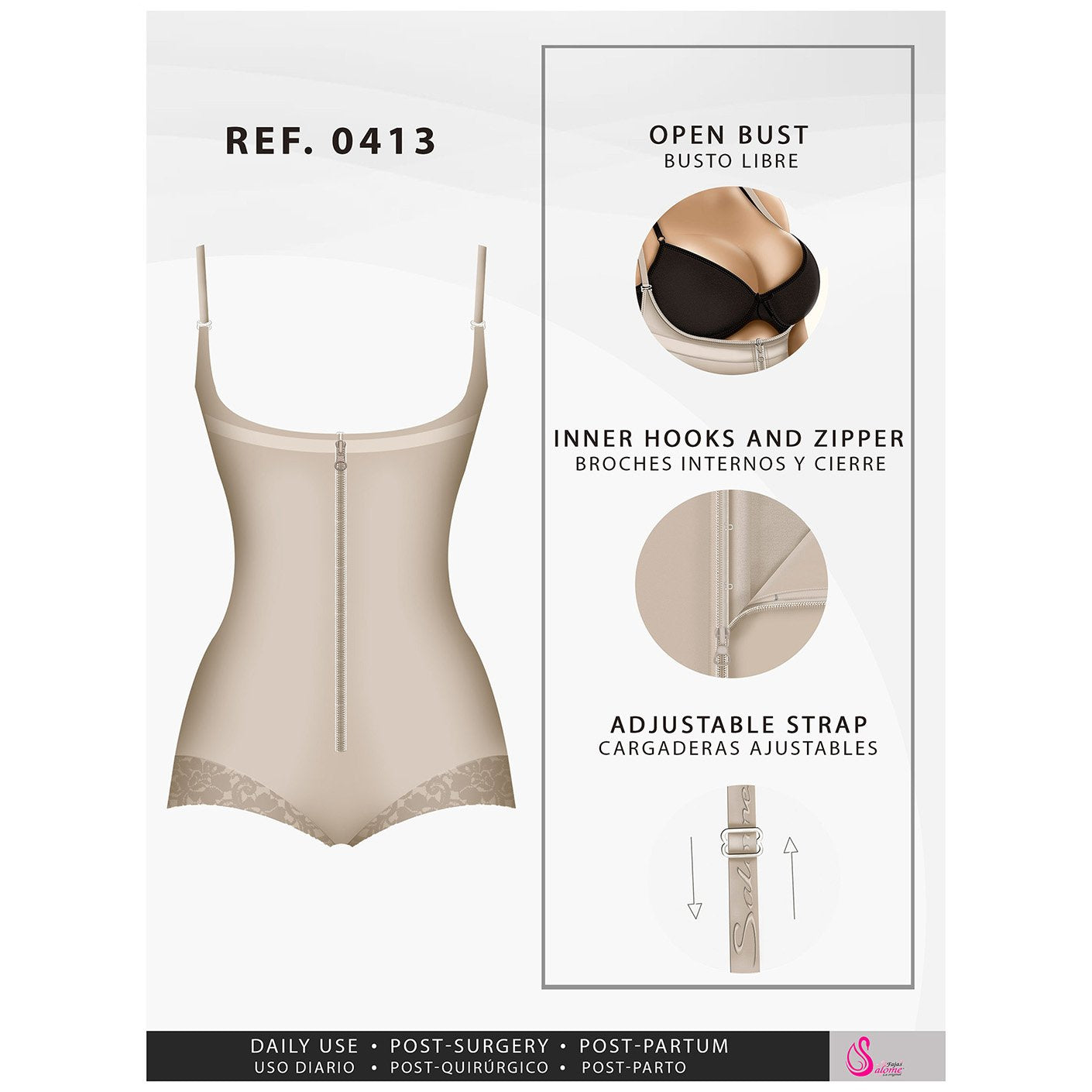 Fajas Salome 0413| Butt Lifter Tummy Control Shapewear for Women | Open Bust Hiphugger Bodysuit | Powernet - Pal Negocio