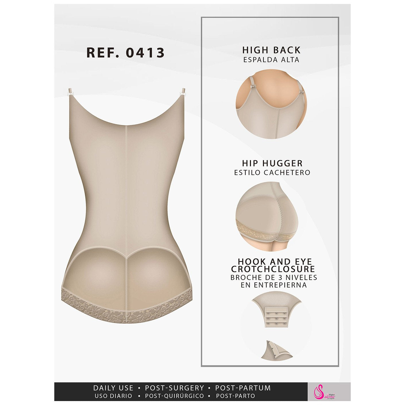 Fajas Salome 0413| Butt Lifter Tummy Control Shapewear for Women | Open Bust Hiphugger Bodysuit | Powernet - Pal Negocio