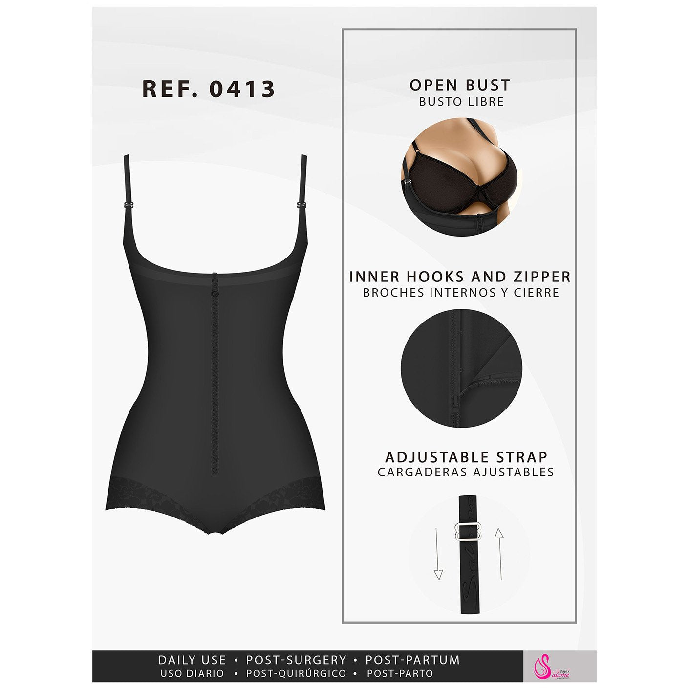 Fajas Salome 0413| Butt Lifter Tummy Control Shapewear for Women | Open Bust Hiphugger Bodysuit | Powernet - Pal Negocio