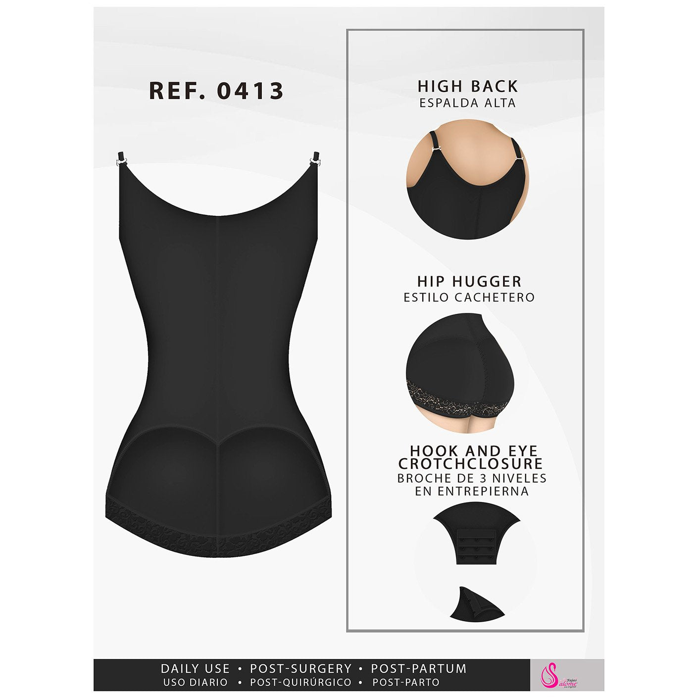 Fajas Salome 0413| Butt Lifter Tummy Control Shapewear for Women | Open Bust Hiphugger Bodysuit | Powernet - Pal Negocio