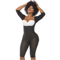 Fajas Salome 0525 | Post Surgery Bodysuit Full Body Shaper for Women | Tummy Control Butt Lifter Knee Length Shapewear with Sleeves | Powernet  - Pal Negocio