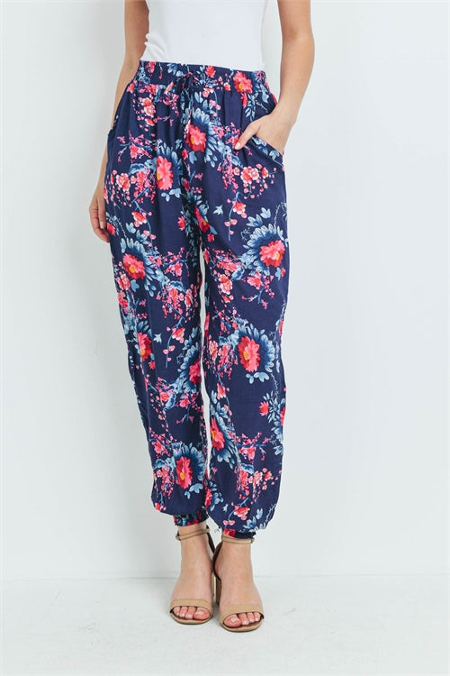 NAVY FLORAL PRINT PANTS