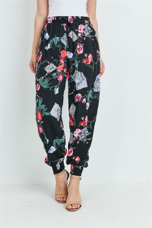 BLACK FLORAL PRINT PANTS